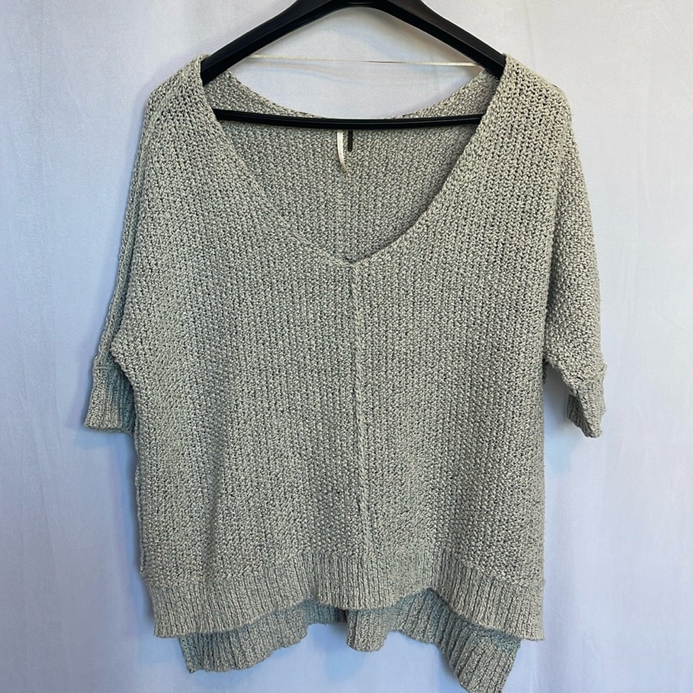 Free People Light Gray V-Neck Sweater